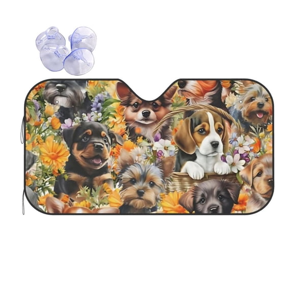 Cute Puppy Dog Car Windshield Sun Shade Universal Fit Auto Sun Visor Protector