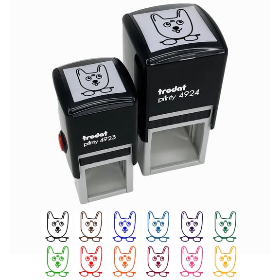 Cute Puppy Dog Doodle Face and Paws Self-Inking Rubber Stamp Ink Stamper - Brown Ink - Small 1 Inch