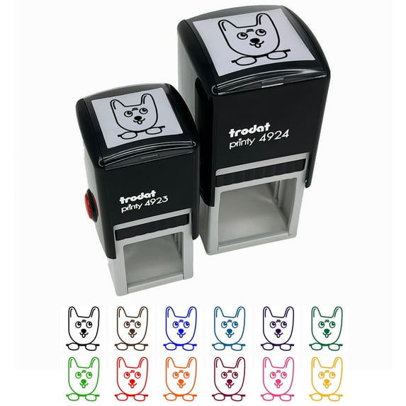 Cute Puppy Dog Doodle Face and Paws Self-Inking Rubber Stamp Ink Stamper - Green Ink - Small 1 Inch