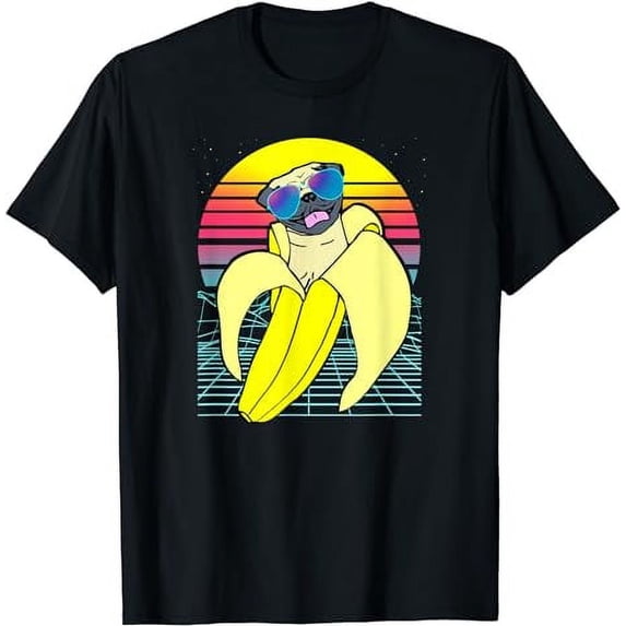 Cute Puppy Dog Lover Aesthetic Banana Pug with Sunglasses T-Shirt