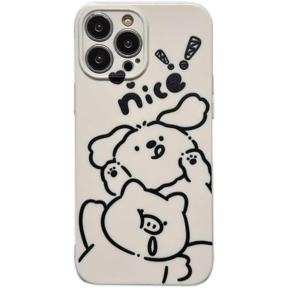 Cute Puppy Dog Pig Line Drawing Letters Soft for iPhone Case (White,iPhone 15)