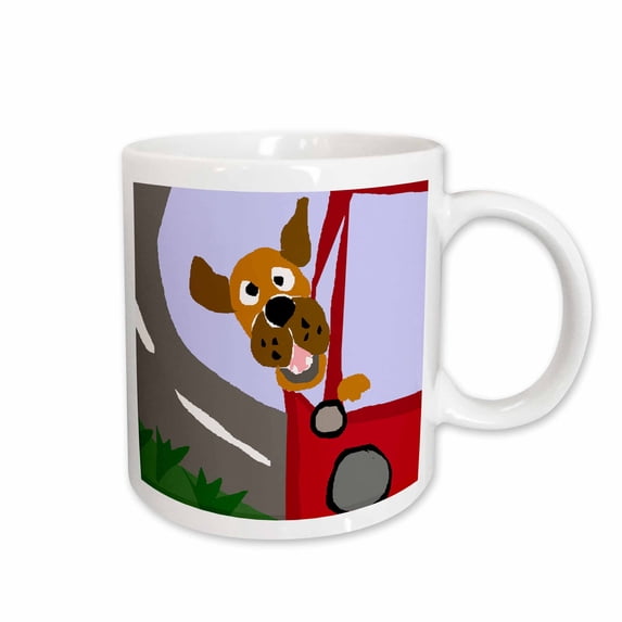 3drose, Cute Puppy Dog Riding in Red Car, 11oz Mug