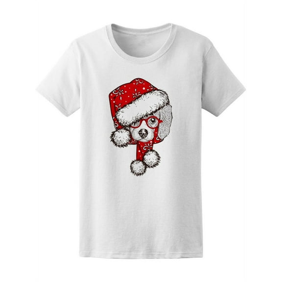 Cute Puppy Dog Santa Claus T-Shirt Women -Image by Shutterstock, Female Medium