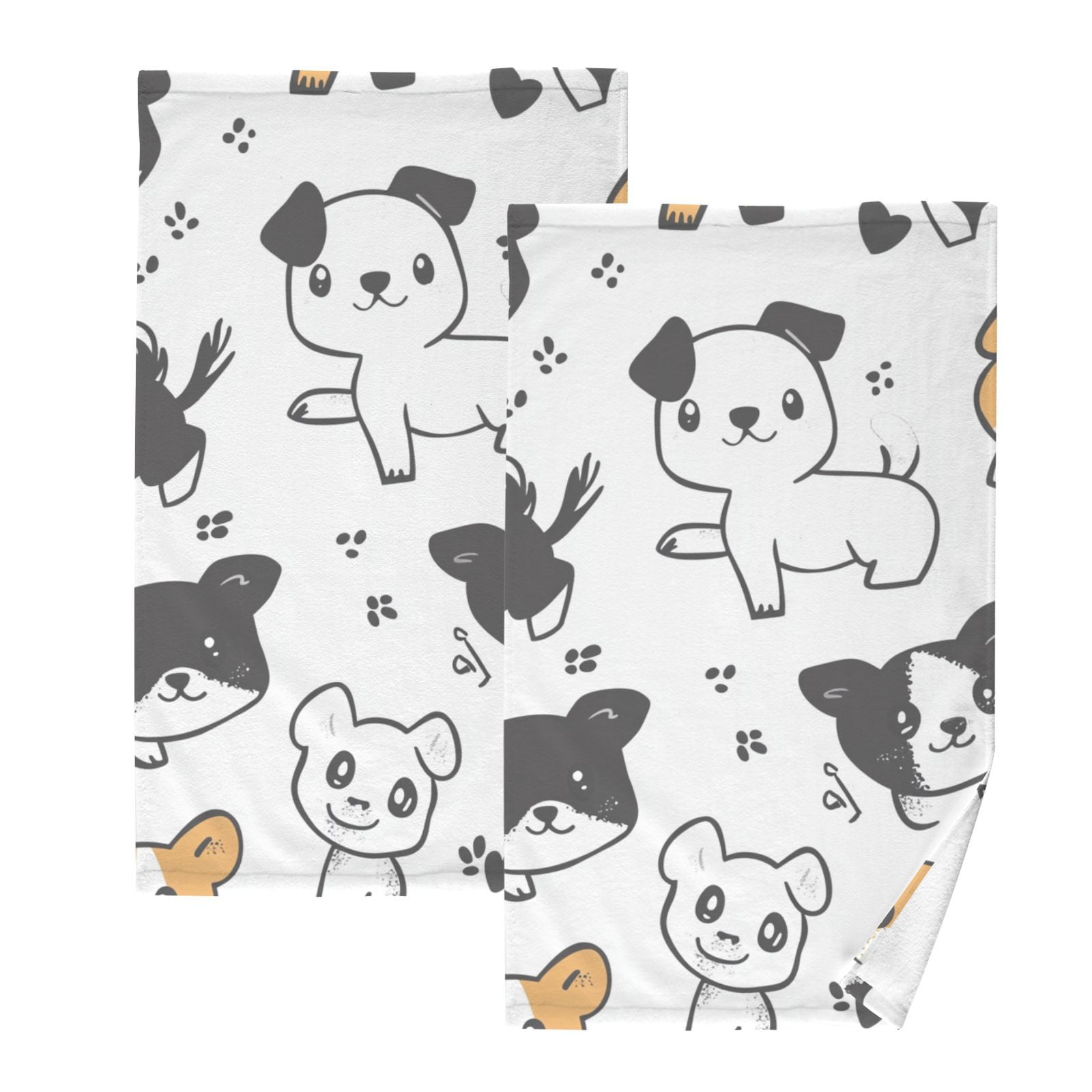 Cute Puppy Dogs Hand Towels Cotton Bath Towels Large Face Towels Absorbent for Bathroom 2 Packs