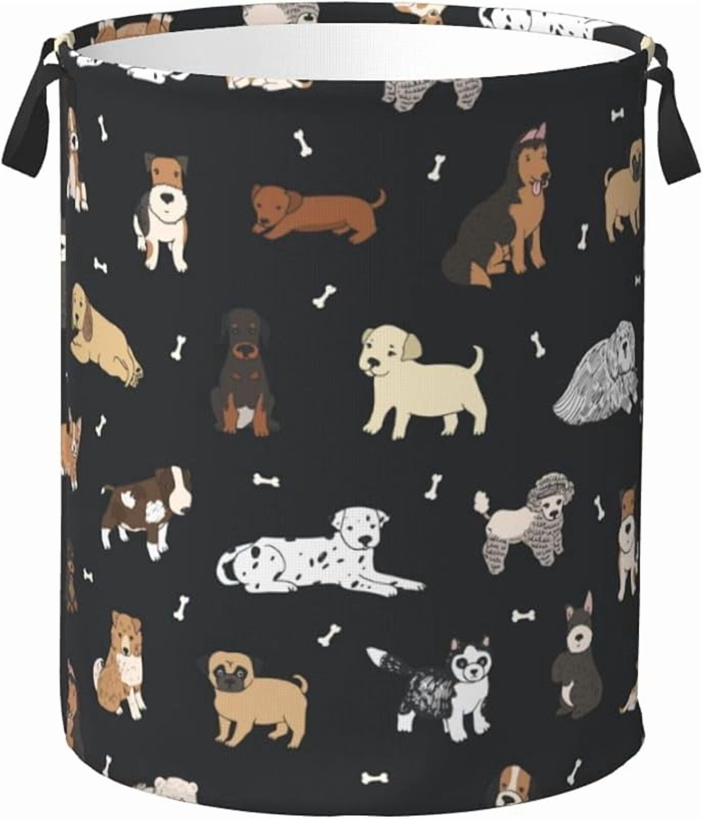 Cute Puppy Dogs Laundry Hamper Bag With Waterproof Liner - Pet Animals Round Laundry Basket Foldable Clothes Storage Organizer For Bathroom Bedroom Nursery Dorm