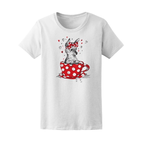 Cute Puppy In Tea Cup Polka Dots T-Shirt Women -Image by Shutterstock, Female Medium