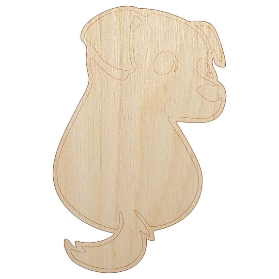 Cute Puppy Looking Back Wood Shape Unfinished Piece Cutout Craft DIY Projects - 4.70 Inch Size - 1/8 Inch Thick