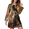 thumbnail image 1 of Cute Puppy Night Robe Long Sleeve V Neck Robe With Belt Women's Sleepwear Dresses, 1 of 9