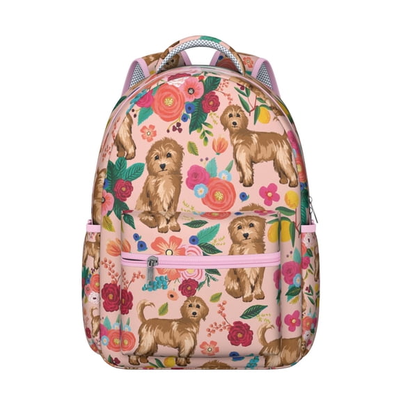 Cute Puppy Pattern Backpack with Hearts and Flowers Print, Ideal for Student and Dog Enthusiasts, Durable and Stylish
