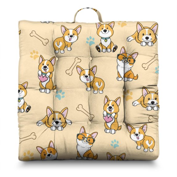 Cute Puppy Pattern Meditation Cushion - Oversized Square Tatami Mat with Sunlight Fluffing