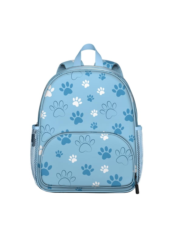 Cute Puppy Pattern Student Backpack – Adorable Dog Paw Print with Bone and Tail Cartoon Design, Artistic Watercolor Style for School