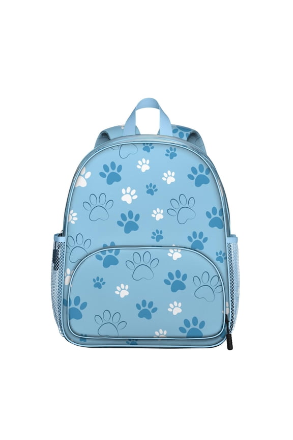 Cute Puppy Pattern Student Backpack – Adorable Dog Paw Print with Bone and Tail Cartoon Design, Artistic Watercolor Style for School