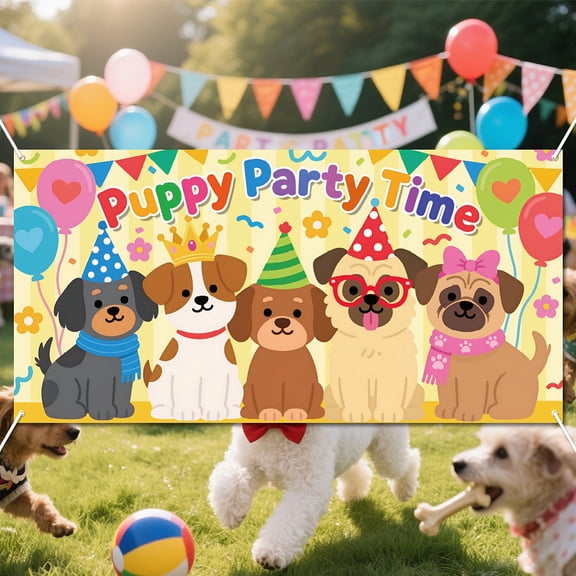 Cute Puppy Photo Banner Party Decor 5.9x2.9ft Dog Animals Photo Door Backdrop Props Decor Large Fabric Dog Pets Photography Background Birthday Party Supplies
