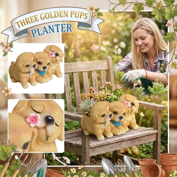 Cute Puppy Planter Pot, Resin Dog Flower Pot for Succulents, Animal Plant Holder Indoor Outdoor Garden Desk Decor
