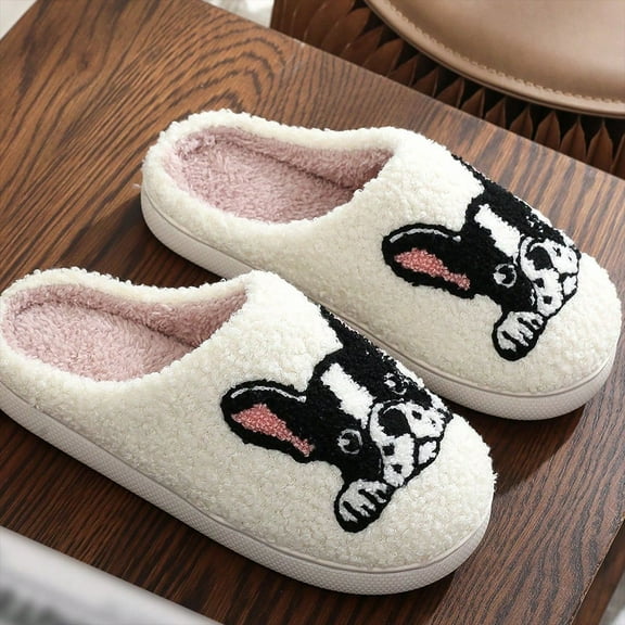 Cute Puppy Plush Slippers, Warm Indoor House Shoes for Women Men