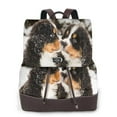 thumbnail image 1 of Cute Puppy Print Women's Leather Backpack Winter Dog Theme School Bag for Teens Adults, 1 of 4
