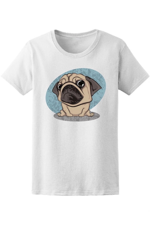 Cute Puppy Pug Cartoon T-Shirt Women -Image by Shutterstock, Female Medium