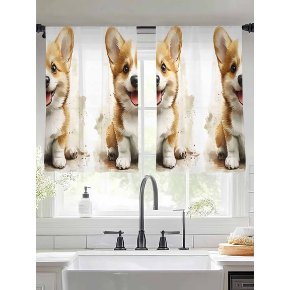 Cute Puppy Sheer Curtains for Living Room Bedroom Simple Funny Brown Dog Animal Portrait Sheer Curtains 45 Inch Long 2 Panels Set Light Filtering Curtain Window Treatments Drapes for Dining Room