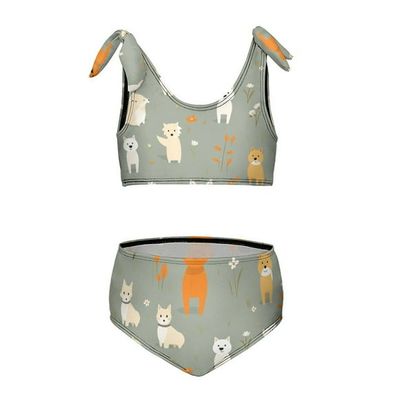 Cute Puppy Two Piece Swimsuit Set, Bikini Swimsuit Suitable for Little Girls