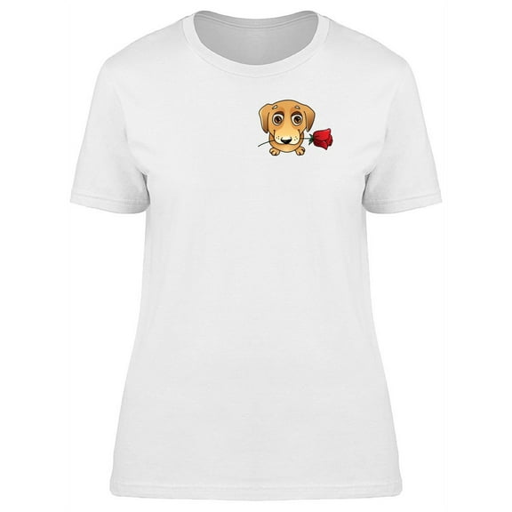 Cute Puppy With A Rose T-Shirt Women -Image by Shutterstock, Female Medium
