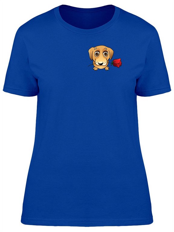 Cute Puppy With A Rose T-Shirt Women -Image by Shutterstock, Female x-Large