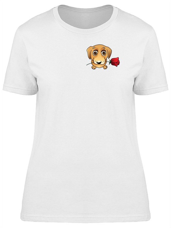 Cute Puppy With A Rose T-Shirt Women -Image by Shutterstock, Female x-Large