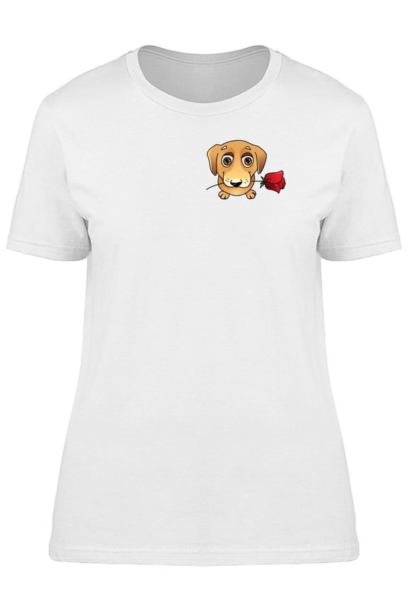 Cute Puppy With A Rose T-Shirt Women -Image by Shutterstock, Female x-Large