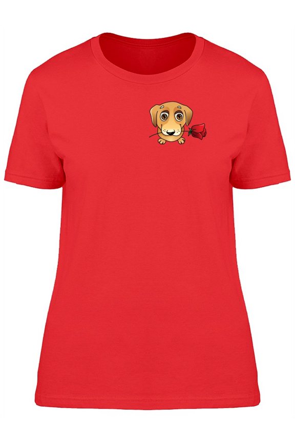 Cute Puppy With A Rose T-Shirt Women -Image by Shutterstock, Female x-Large
