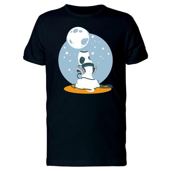 Cute Puppy With Moon Headphones T-Shirt Men -Image by Shutterstock, Male x-Large