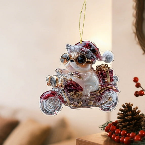 Taicans Cute Puppy on Motorcycle Christmas Tree Ornaments Set,Christmas Decorations,Holiday Decor,Festive Hanging Ornaments for Tree,Home Decor,Xmas Gift