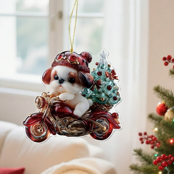 Taicans Cute Puppy on Motorcycle Christmas Tree Ornaments Set,Christmas Decorations,Holiday Decor,Festive Hanging Ornaments for Tree,Home Decor,Xmas Gift