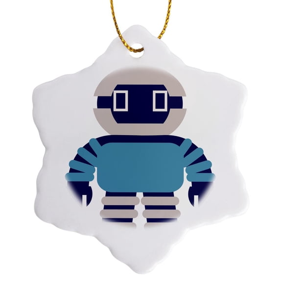 3drose, Cute Purple and Blue Square Robot, 3 inch Snowflake Porcelain Ornament