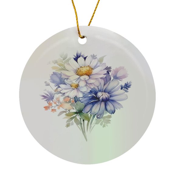 3drose, Cute Purple and White Image of Watercolor Daisies, Circle Porcelain Ornament