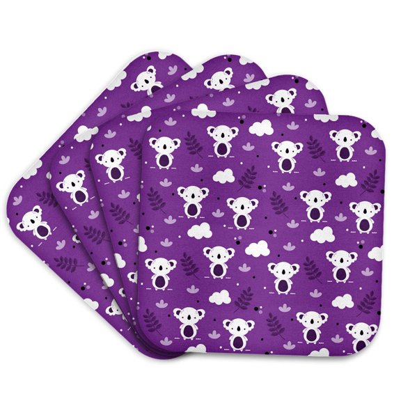 Cute Purple And White Koala Bear Pattern, set of 4 Coasters - Soft