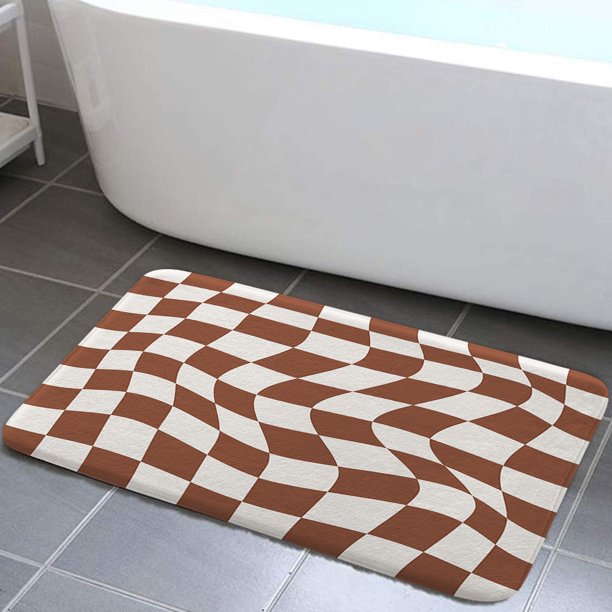 Cute Purple Bath Rugs, Boho Sage Green Beige Non-Slip Doormat