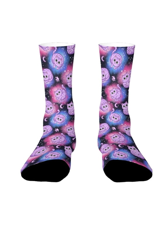 Cute Purple Cat Funny Novelty Crew Socks for Women Men Sports
