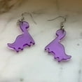 thumbnail image 1 of Cute Purple Dinosaur Earrings Translucent Acrylic Jell-O Cartoon Brachiosaurus, 1 of 5