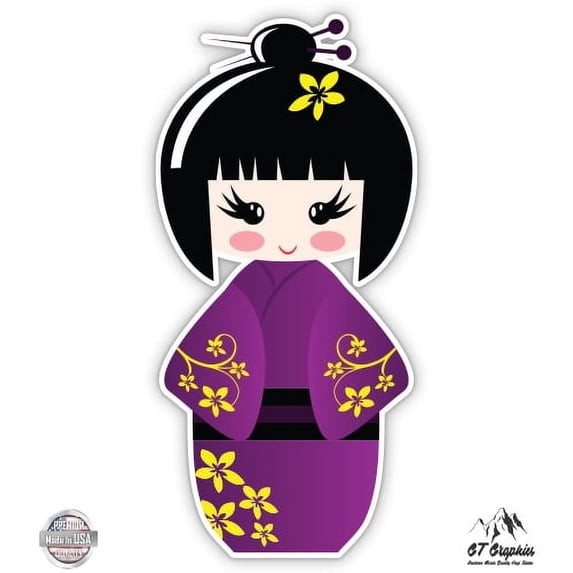Cute Purple Geisha - 5" Vinyl Sticker - For Car Laptop I-Pad - Waterproof Decal