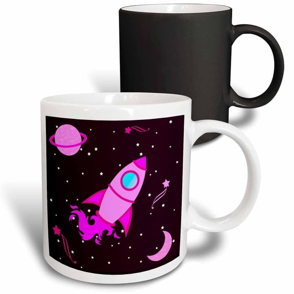 3drose, Cute Purple Girl Cute Rocket Ship in Space, 11oz Magic Transforming Mug