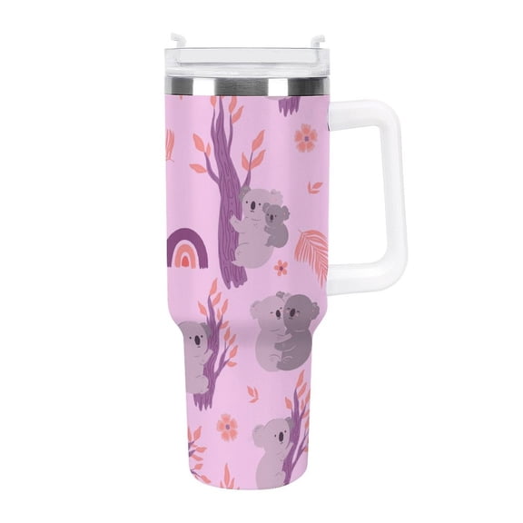 Cute Purple Koala Rainbow 40 Oz Tumbler with Handle and Straw Lid, Stainless Steel Insulated Travel Coffee Mug, Vacuum Insulated Water Bottle for Home, Office, Car, Keep Hot/Cold for Hours