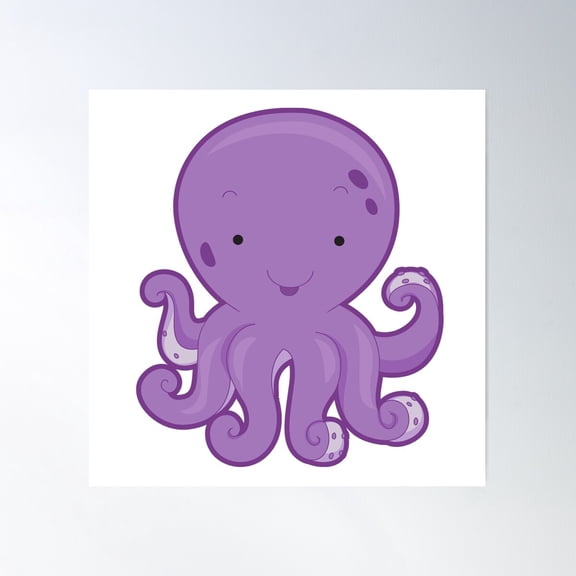 Cute Purple Octopus Blue Ocean Sea Monster Poster Wall Art, Modern Wall Decor For Living Room Bedroom, 24x24 UNFRAMED