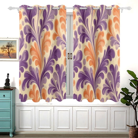 Cute Purple Orange Art Blackout Curtains for Living Room Bedroom 55W x 54L Insulated Window Drapes 2 Panels