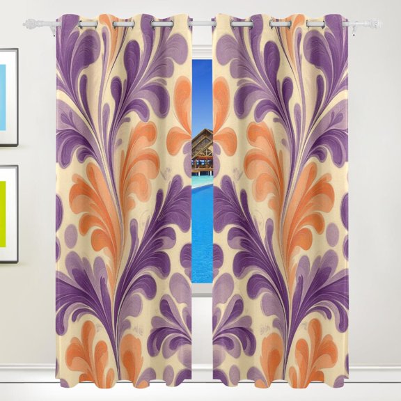 Cute Purple Orange Art Blackout Curtains for Living Room Bedroom 55W x 72/84L Insulated Window Drapes 2 Panels