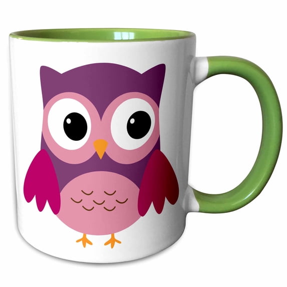 3drose, Cute Purple Owl, 11oz Two-tone Green Mug