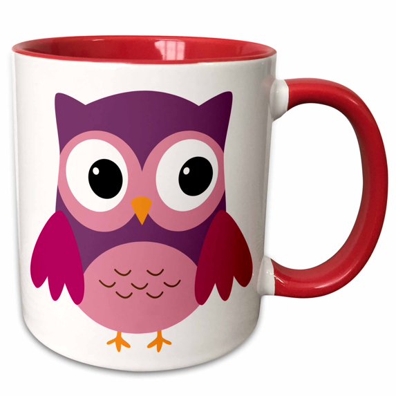 3drose, Cute Purple Owl, 11oz Two-tone Red Mug