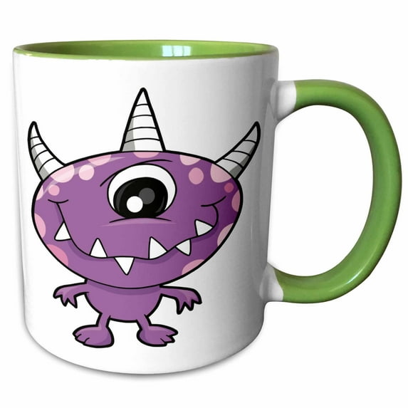3drose, Cute Purple People Eater Monster Cartoon Character, 11oz Two-tone Green Mug