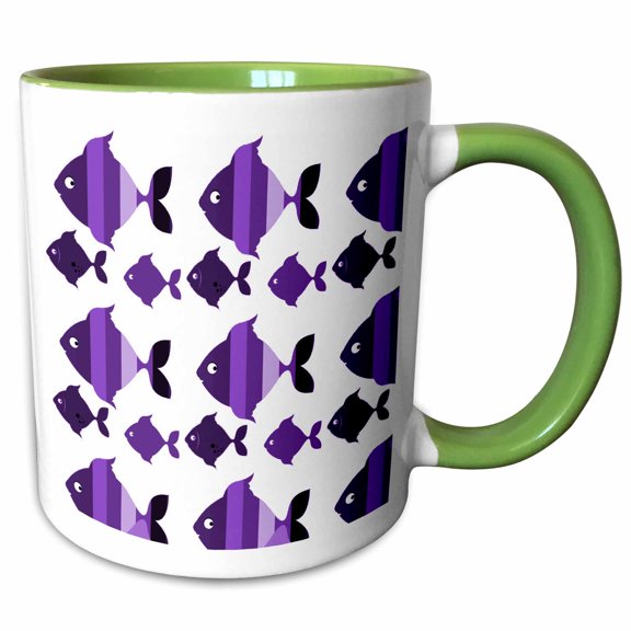 3drose, Cute Purple Striped Fish Pattern, 11oz Two-tone Green Mug