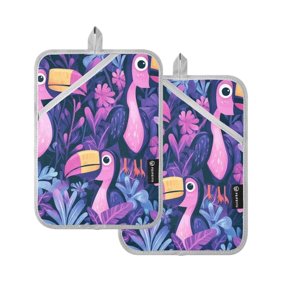 Cute Purple Toucans Oven Mitts Pot Holders 2 pcs Heat Resistant for Kitchen Baking Grilling