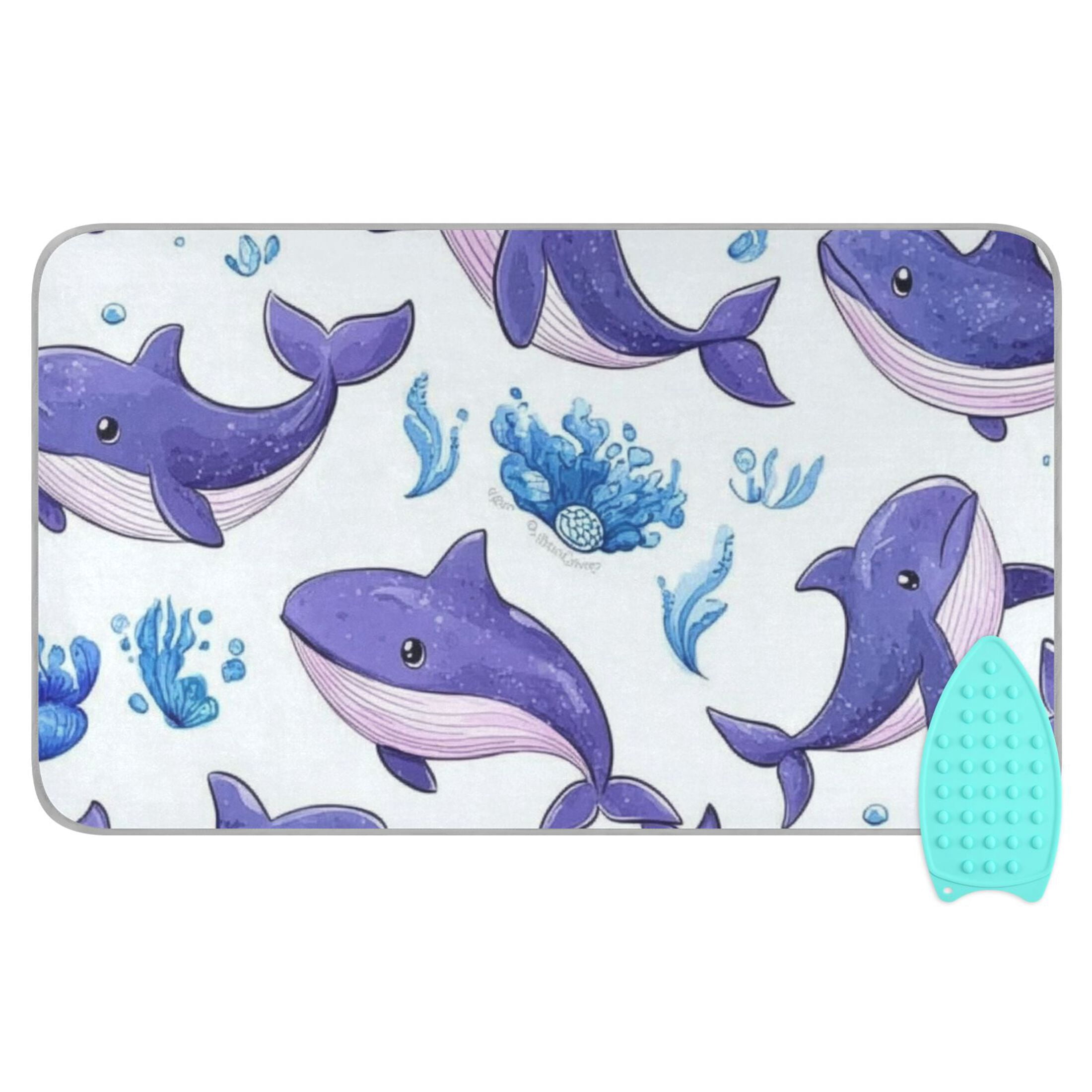 Cute Purple Whales Ironing Mat Blanket for Table Top Travel Portable Ironing Board Pad 47.2x27.6 Inch