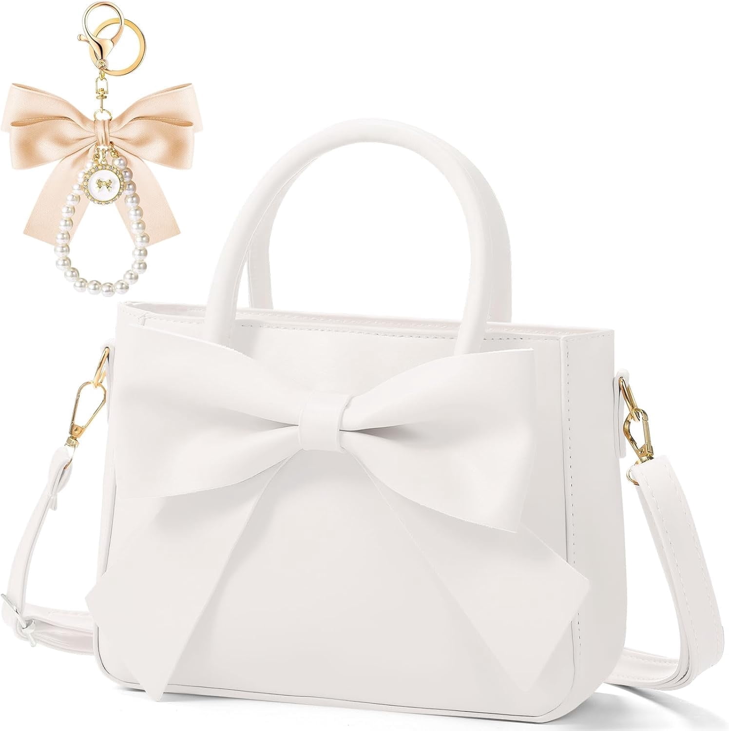 Cute Purses for Women Leather Crossbody with Bow Charm Small Handbags with Adjustable Shoulder Strap
